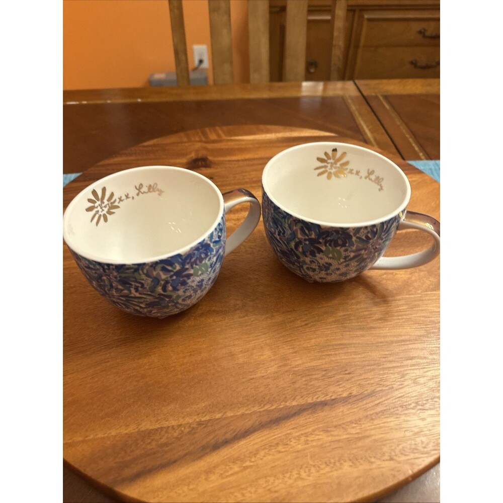Pair of Lilly Pulitzer High Quality 12 oz. Coffee Mugs w/ GOLD Handles